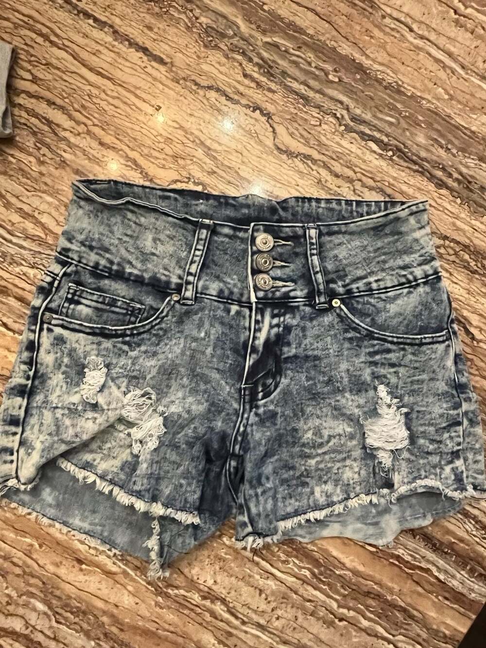 AQ High-Waisted Acid Wash Distressed Denim Shorts with Raw Hem 7